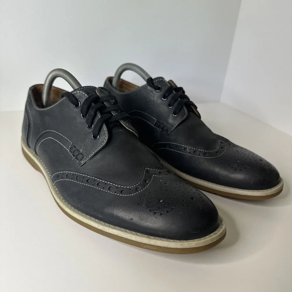 CLARKS Men's Size 9‎ US Navy Blue Leather Lace Up Dress Shoe VERY NICE